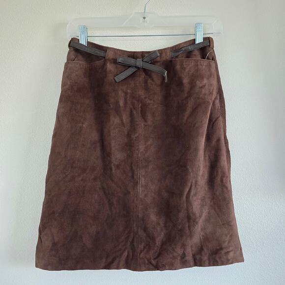 *NWT INC Genuine Suede Mini Skirt with Leather Belt Chocolate Brown Size 2P - Picture 1 of 8